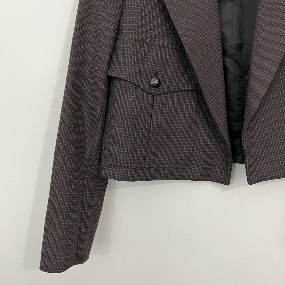 Zara Plaid Brown Cropped Blazer Jacket Houndstooth Size Small - Picture 4 of 8